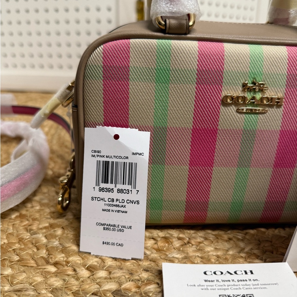 Coach Mini Satchel Crossbody Bag Pink Plaid Gold Handbag NWT - Picture 12 of 15